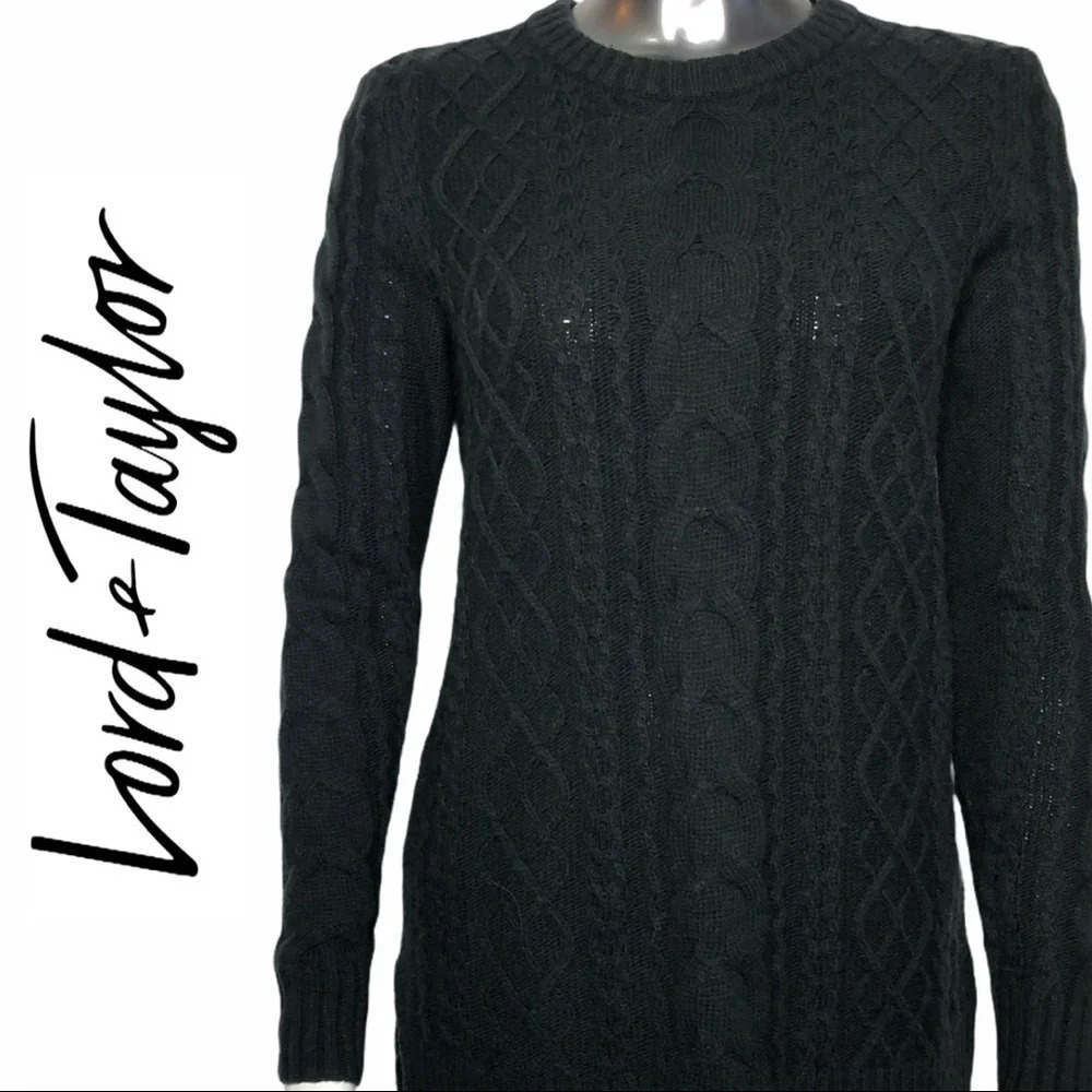 Lord & Taylor Cable Knit Crew  Neck Sweater Black